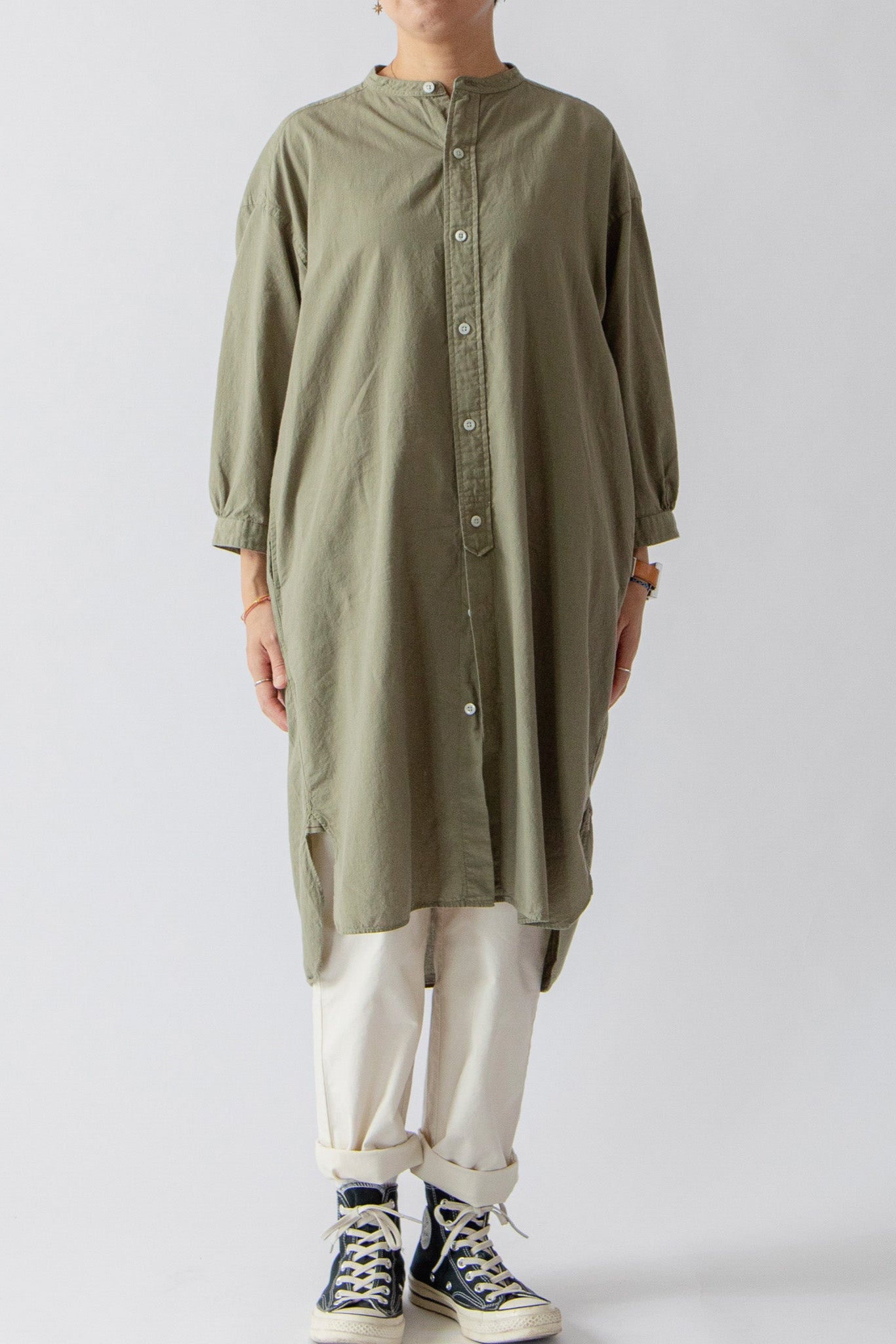Cotton Linen Band Collar Dress