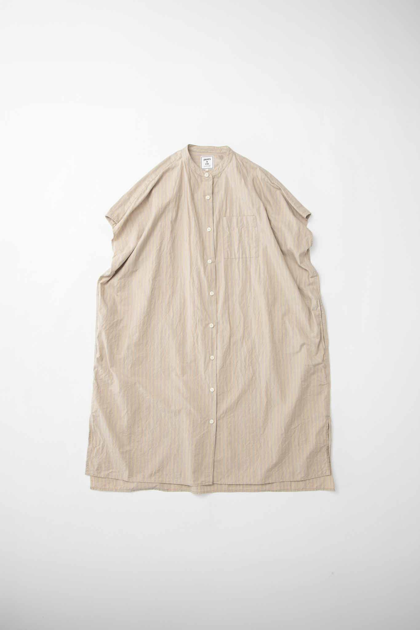STRIPE Band Collar Sleeveless Dress