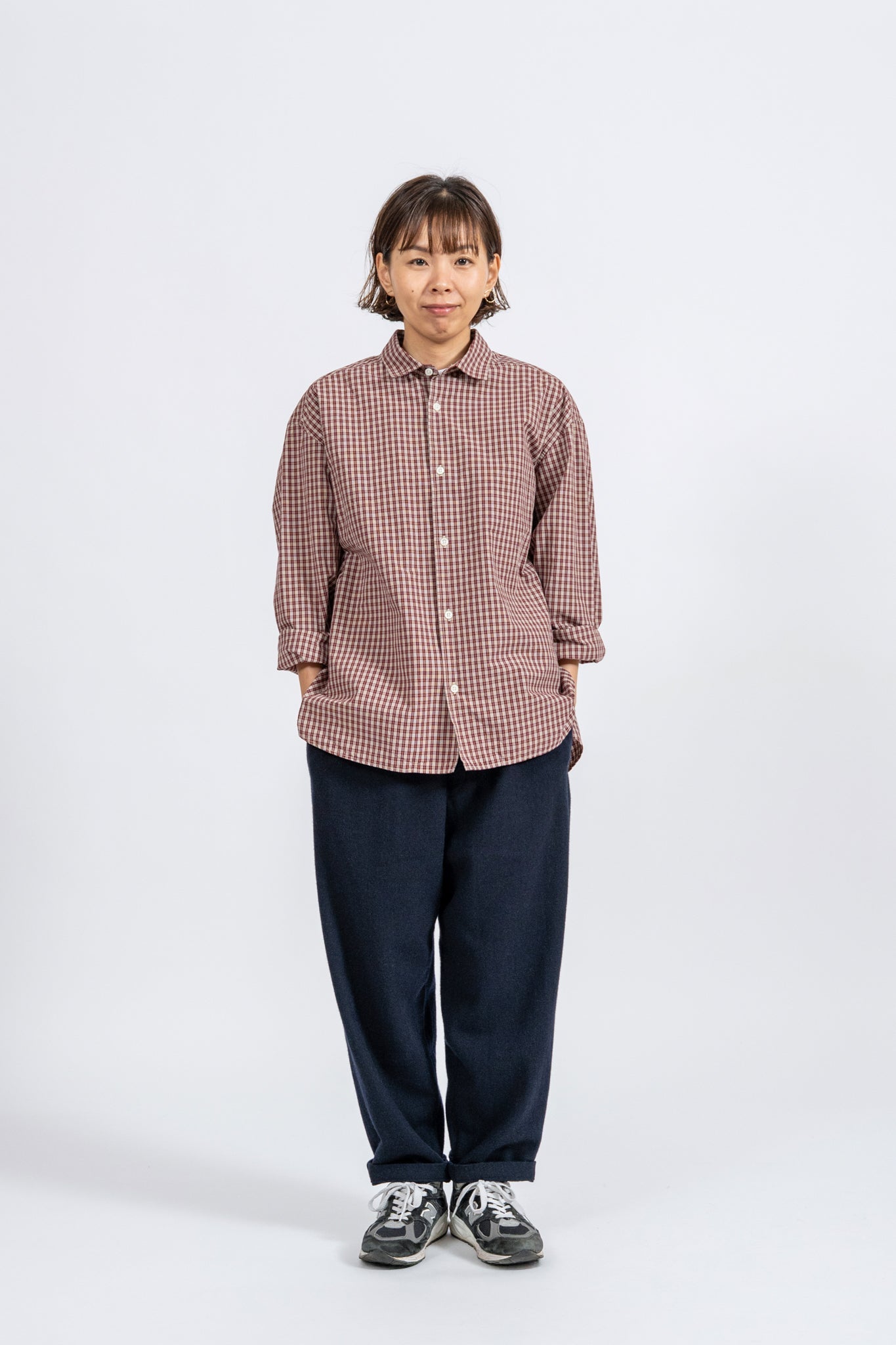 Small Collar Big Shirt -Check - RED