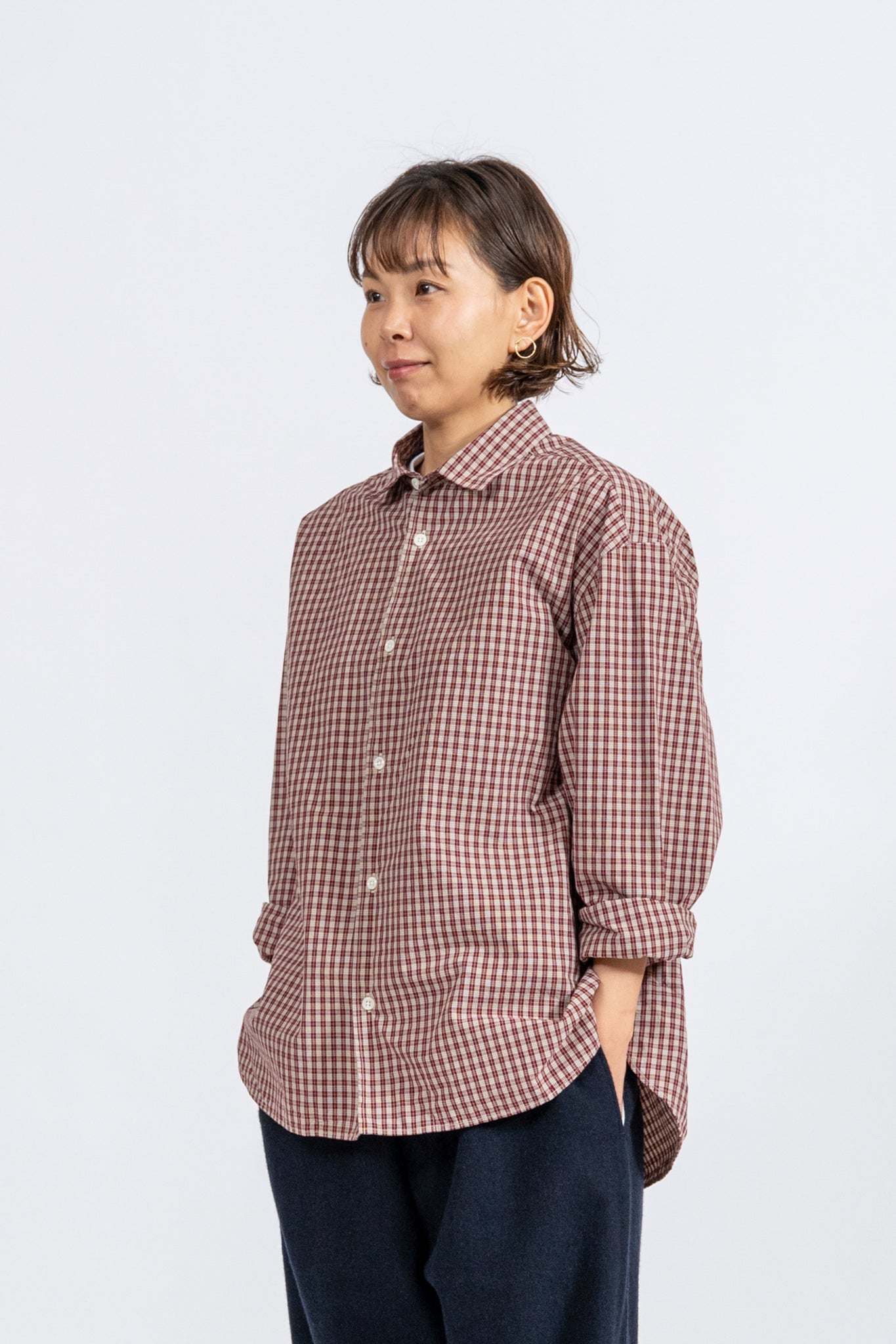 Small Collar Big Shirt -Check - RED