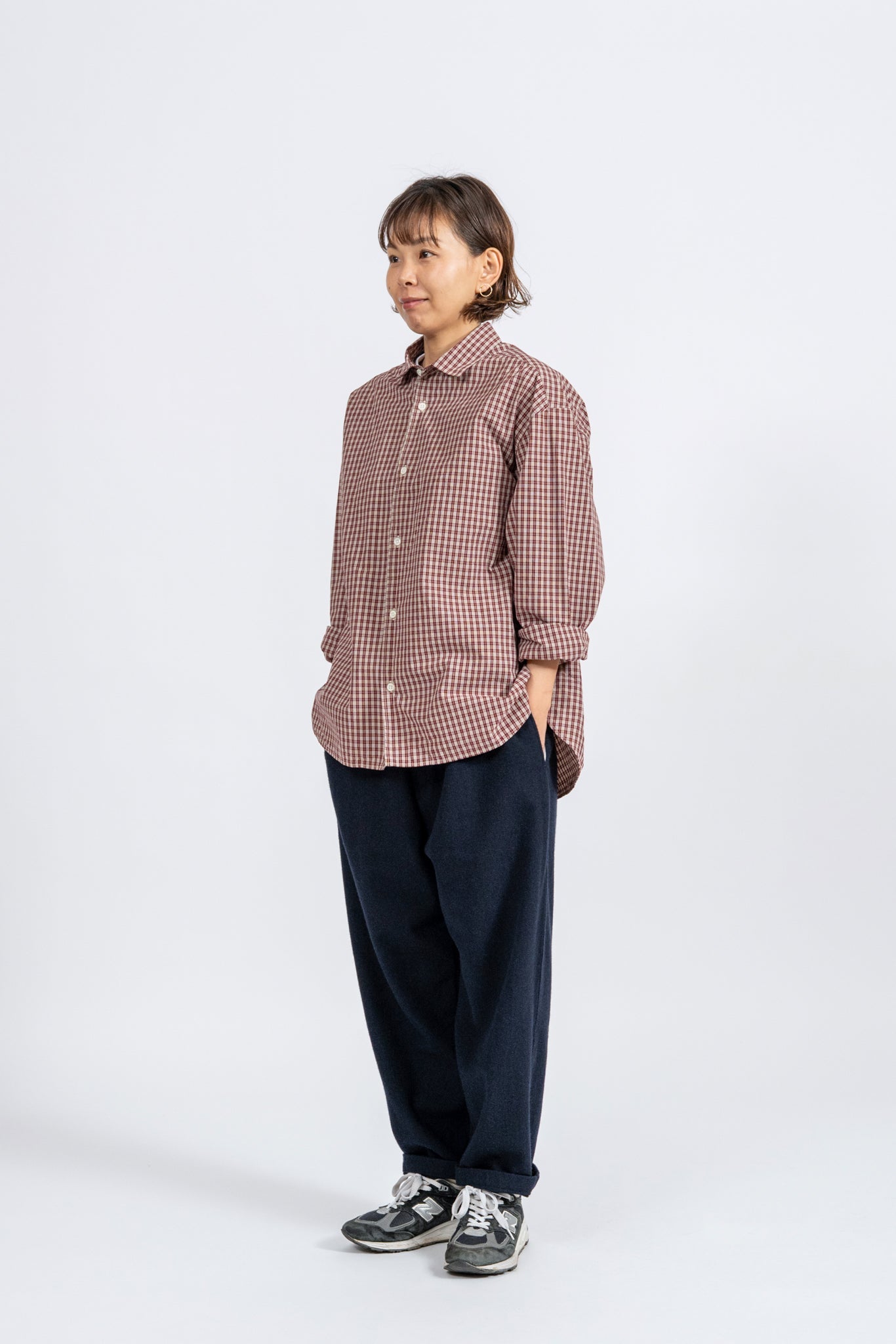 Small Collar Big Shirt -Check - RED
