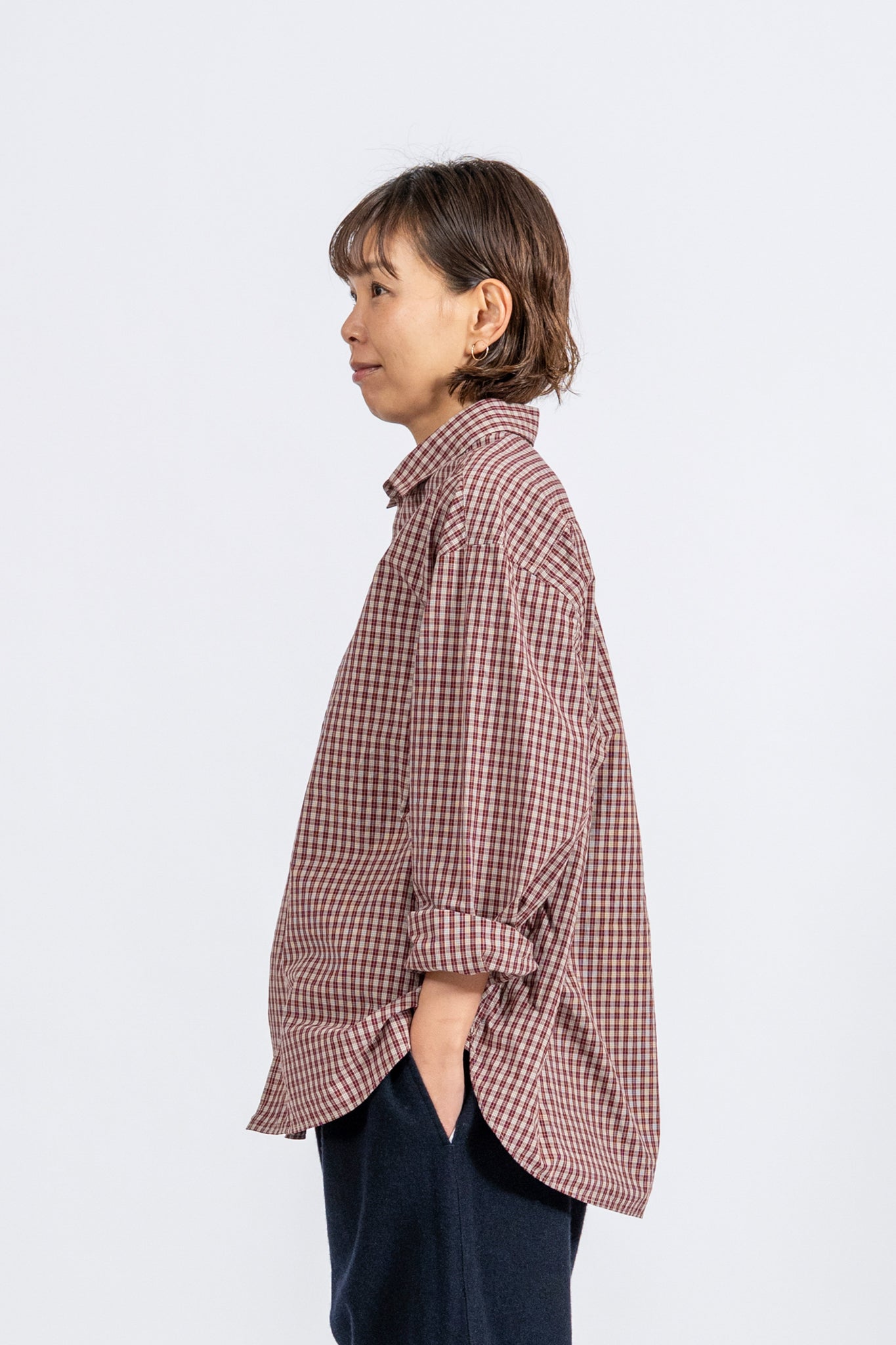 Small Collar Big Shirt -Check - RED
