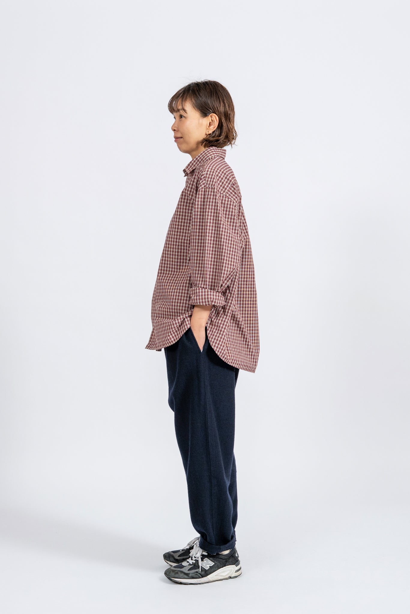 Small Collar Big Shirt -Check - RED