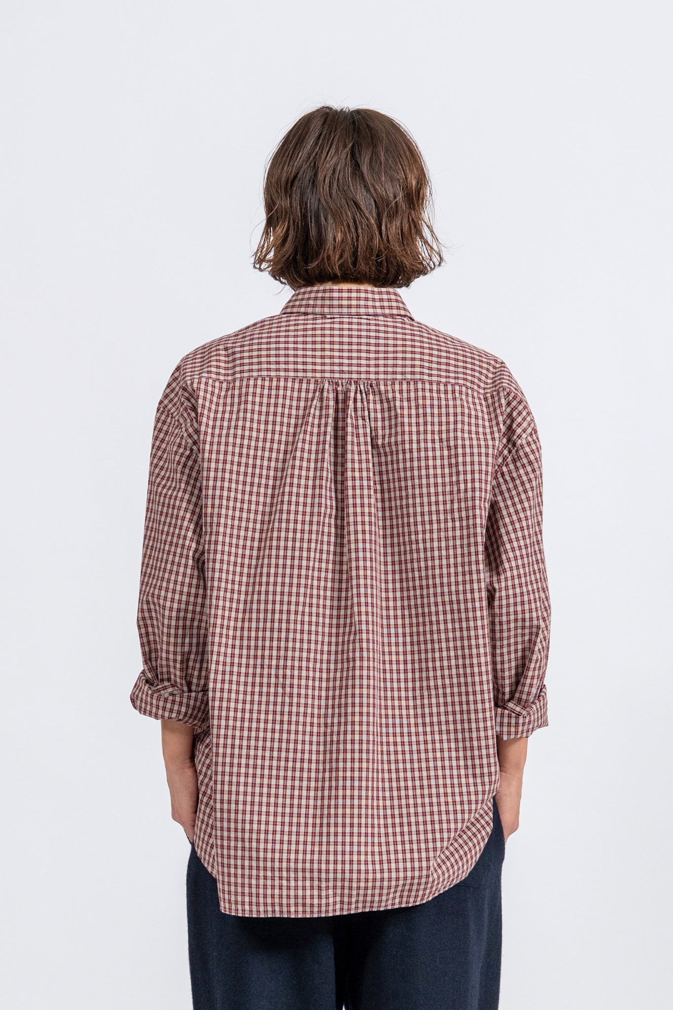 Small Collar Big Shirt -Check - RED