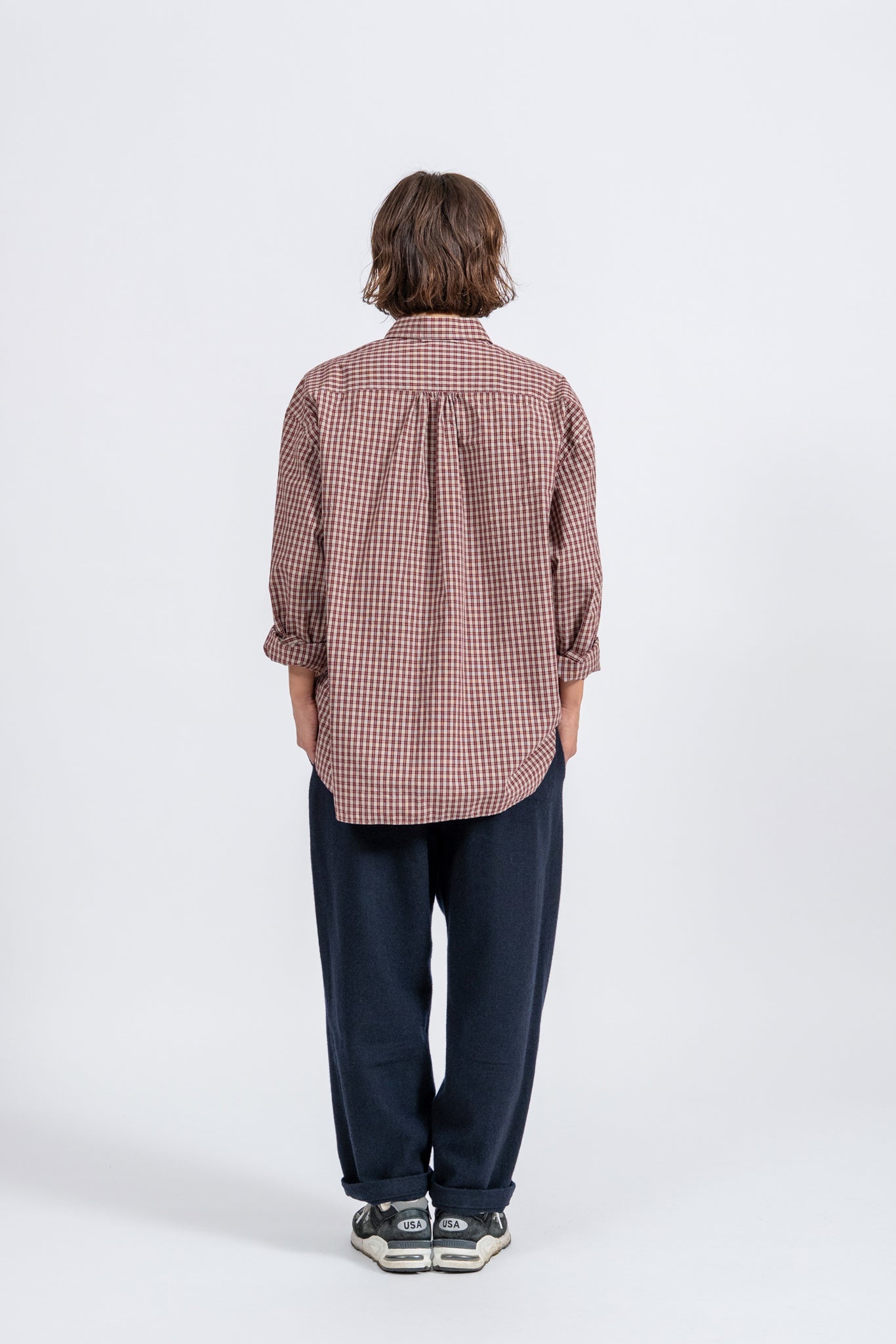 Small Collar Big Shirt -Check - RED