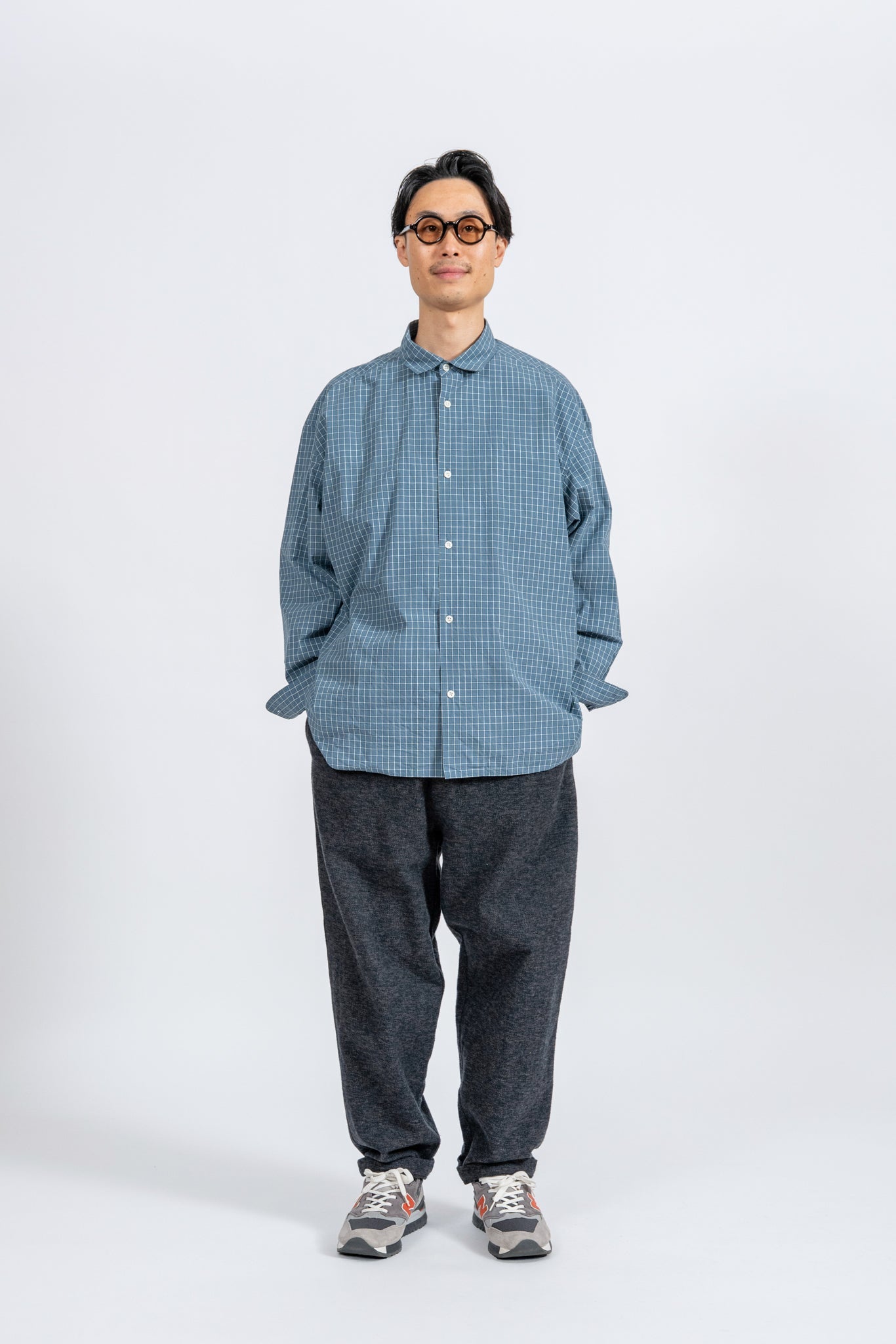 Small Collar Big Shirt -Check - GRN