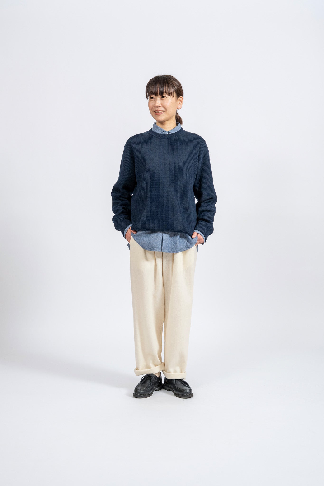 Cotton Rib Crew knit - NVY