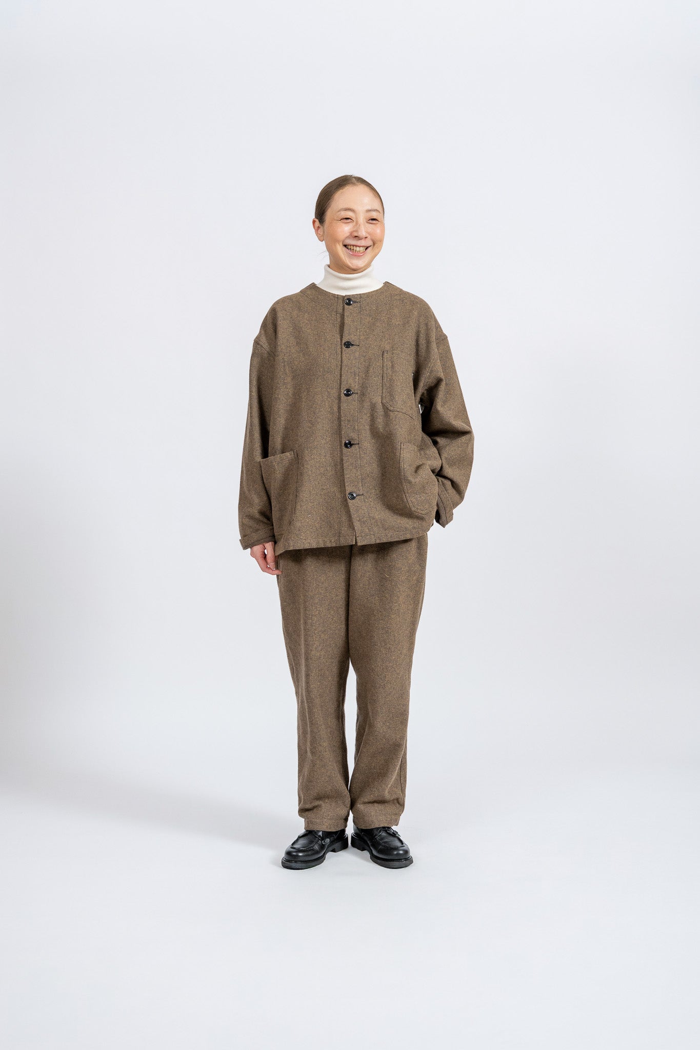 Cotton Tweed Easy Pants - BRN