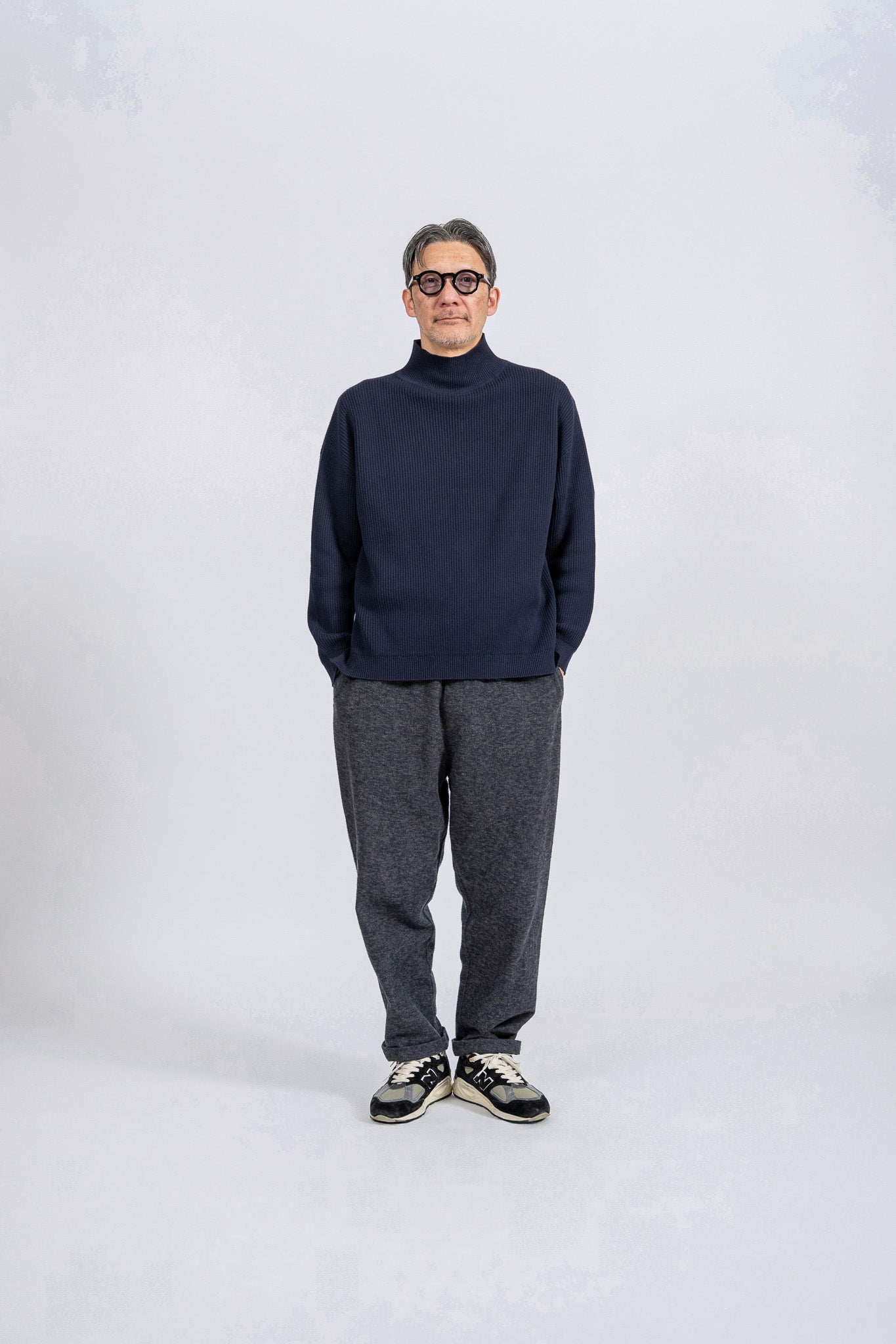 Cotton Rib High-Neck knit - NVY