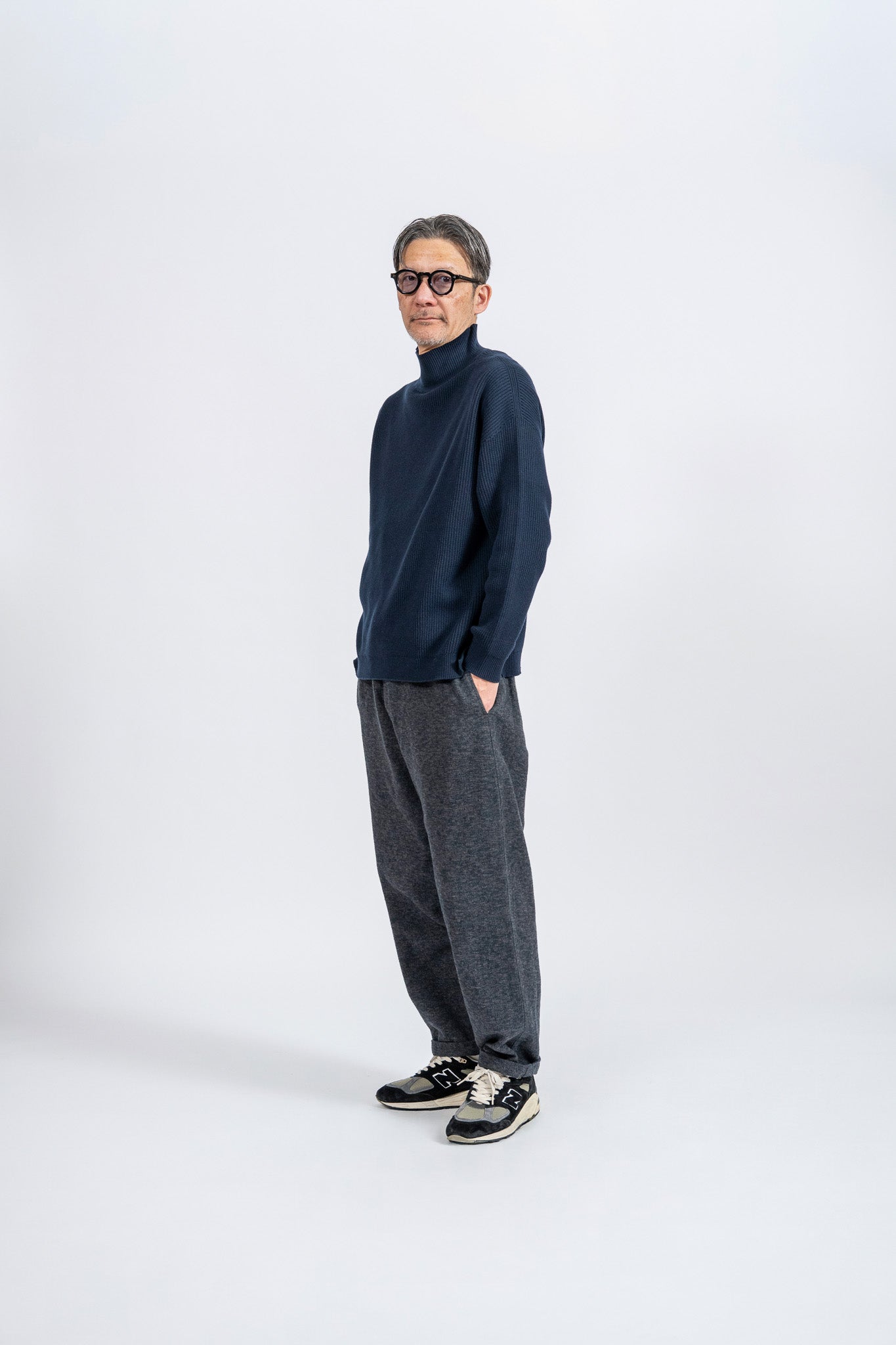 Cotton Rib High-Neck knit - NVY