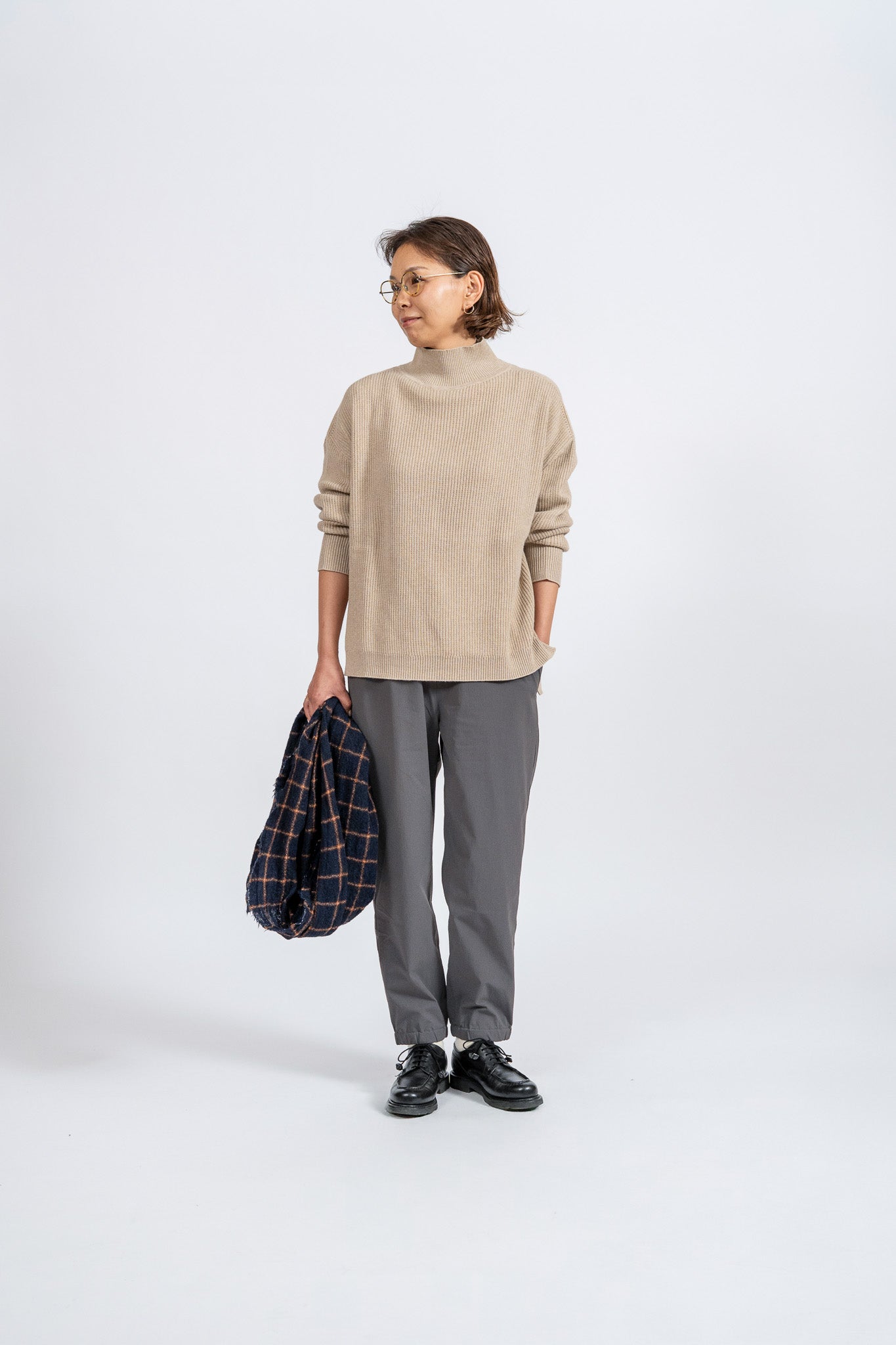 Cotton Rib High-Neck knit - BEG