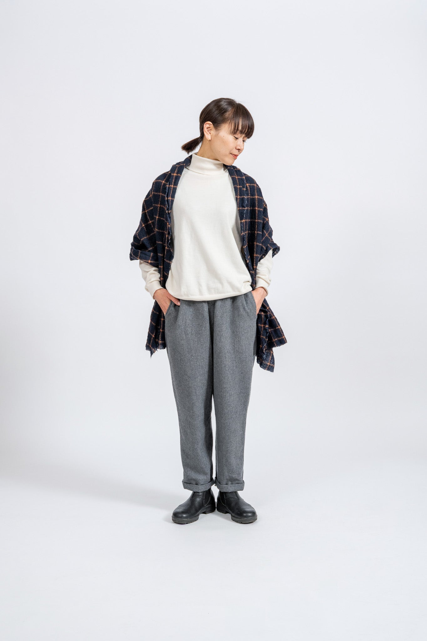 WOOL Check Scarf - NVY