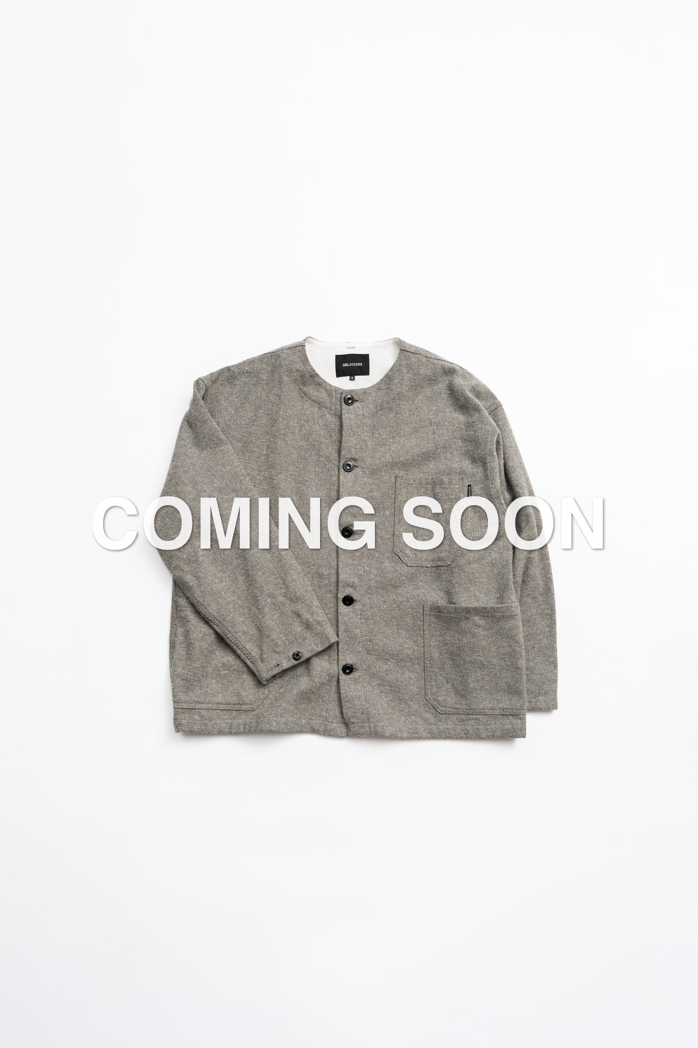 Cotton Tweed Collarless Jacket - L.GRY