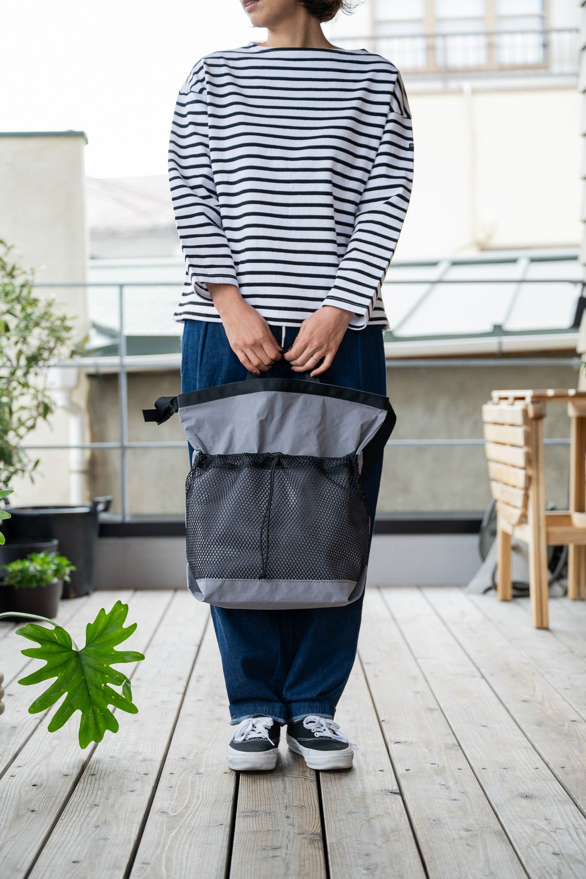 ROLL TOP TOTE NYLON - BLK/BLK