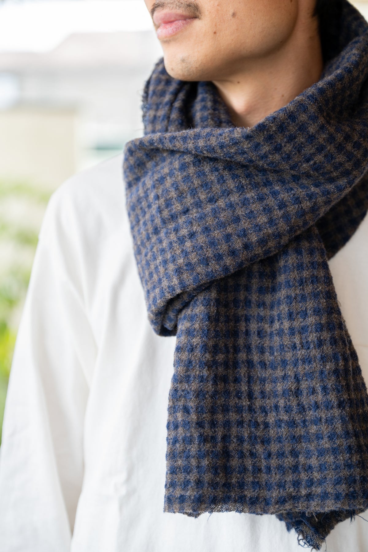 WOOL Check Scarf - NVY＊BRN