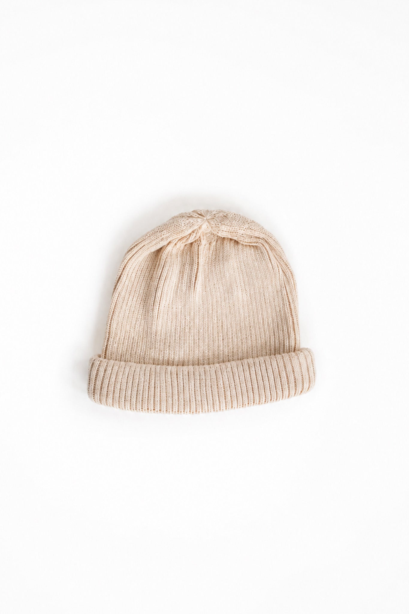 COTTON ROLL UP BEANIE - RAW BEIGE