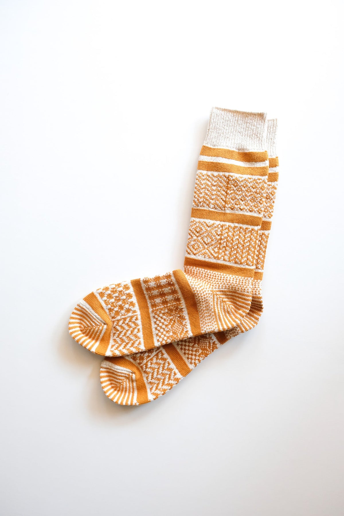 MULTI JACQUARD CREW SOCKS - IVORY/GOLD