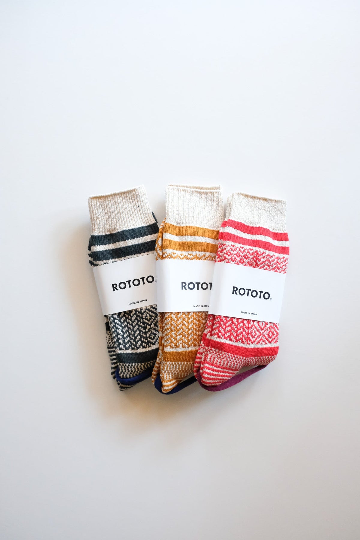 MULTI JACQUARD CREW SOCKS - IVORY/GOLD