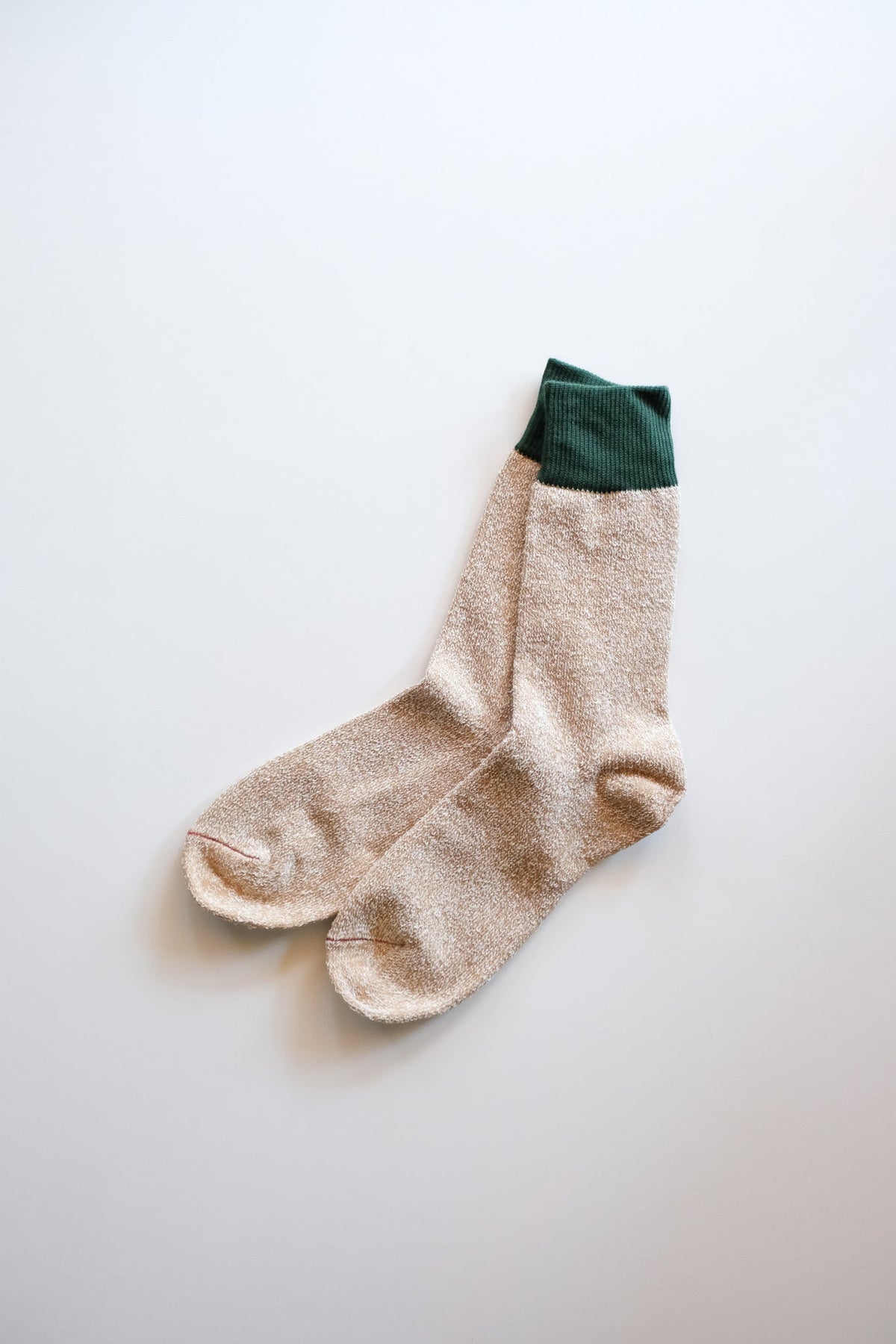 DOUBLE FACE CREW SOCKS ”SILK ＆ COTTON” - D.GREEN/BEIGE