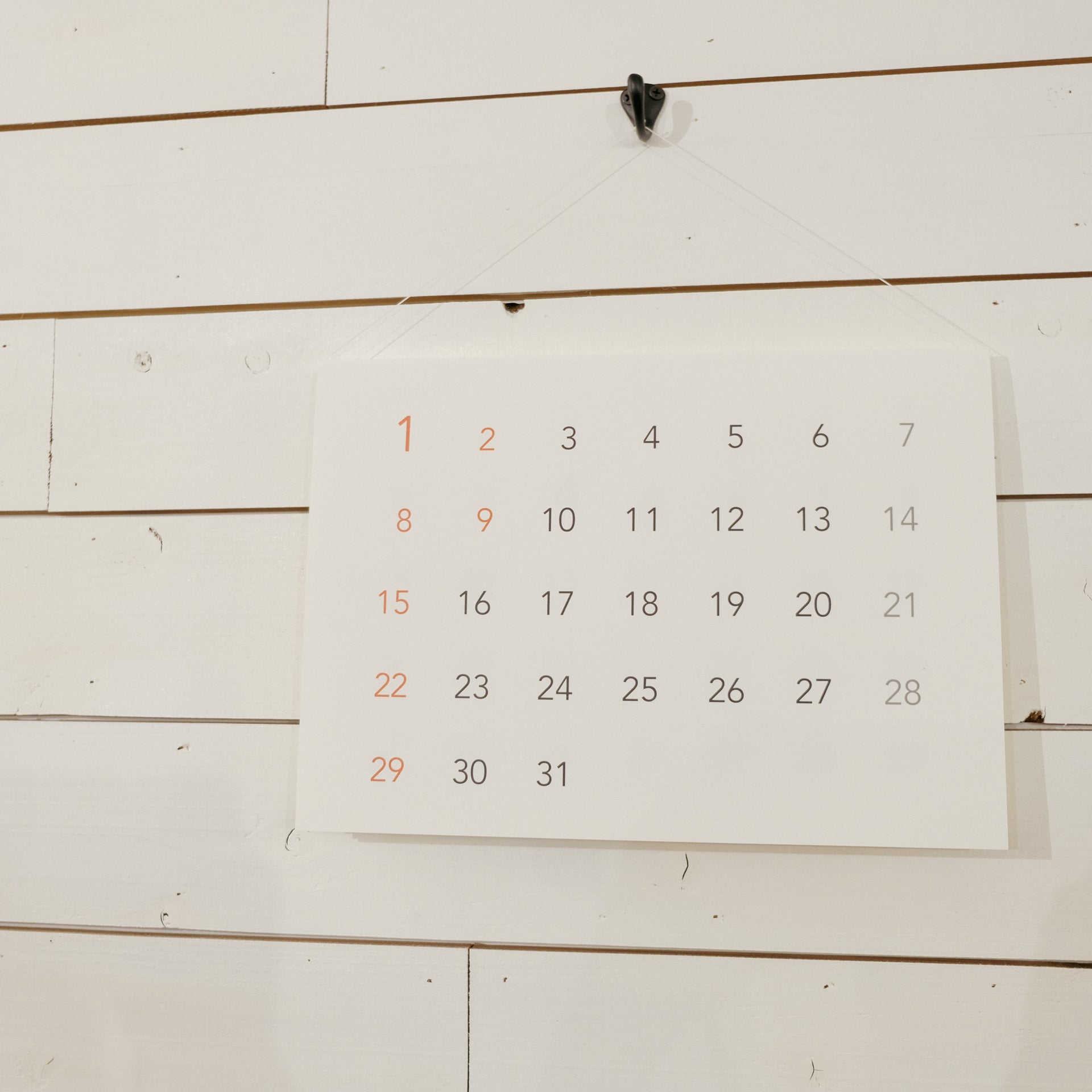 日付だけのカレンダー 